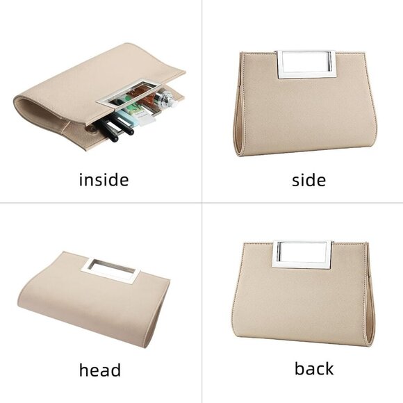 Clutch Purse for Women PU Leather/Straw Evening Party Metal Grip Cut it out Hand - Picture 5 of 7